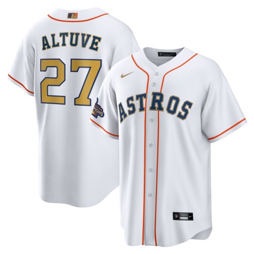 Jose Altuve Houston Astros Nike 2023 Gold Collection Replica Player Jersey - White/Gold Jose Altuve Houston Astros Nike 2023 Gold Collection Replica Player Jersey - White/Gold