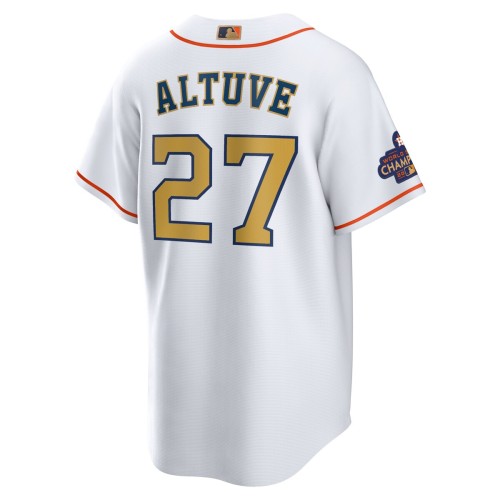 Jose Altuve Houston Astros Nike 2023 Gold Collection Replica Player Jersey - White/Gold Jose Altuve Houston Astros Nike 2023 Gold Collection Replica Player Jersey - White/Gold