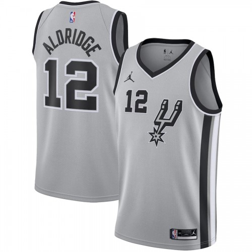Men's San Antonio Spurs LaMarcus Aldridge #12 Jordan Silver 20/21 Swingman Jersey- Statement Edition Men's San Antonio Spurs LaMarcus Aldridge #12 Jordan Silver 20/21 Swingman Jersey- Statement Edition