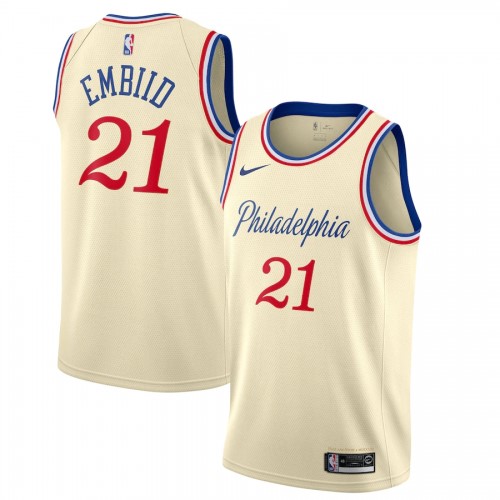 Men's Philadelphia 76ers Joel Embiid #21 Nike Cream 2019/20 Finished Swingman Jersey - City Edition Men's Philadelphia 76ers Joel Embiid #21 Nike Cream 2019/20 Finished Swingman Jersey - City Edition