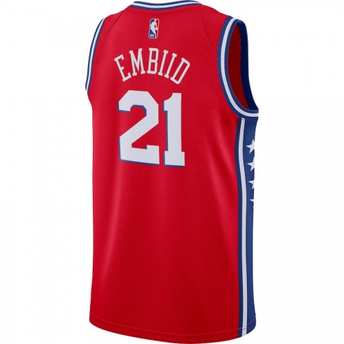 Men's Philadelphia 76ers Joel Embiid #21 Jordan Red 2021 Swingman Jersey - Statement Edition Men's Philadelphia 76ers Joel Embiid #21 Jordan Red 2021 Swingman Jersey - Statement Edition