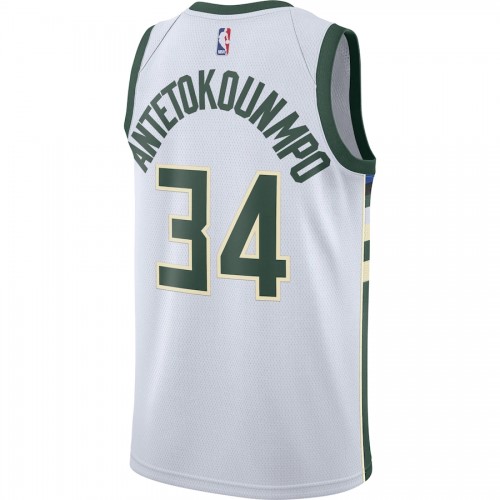 Men's Milwaukee Bucks Giannis Antetokounmpo #34 White Swingman Jersey - Association Edition Men's Milwaukee Bucks Giannis Antetokounmpo #34 White Swingman Jersey - Association Edition