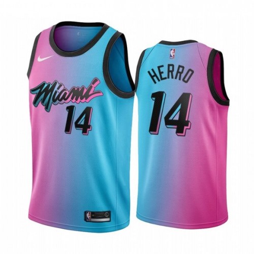 Men's Miami Heat Tyler Herro #14 Blue&Pink 20/21 Swingman Jersey - City Edition Men's Miami Heat Tyler Herro #14 Blue&Pink 20/21 Swingman Jersey - City Edition