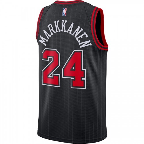 Men's Chicago Bulls Lauri Markkanen #24 Jordan Black 2020/21 Swingman Jersey-Statement Edition Men's Chicago Bulls Lauri Markkanen #24 Jordan Black 2020/21 Swingman Jersey-Statement Edition