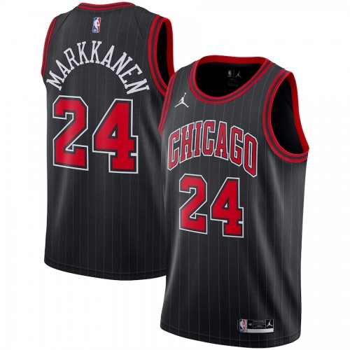 Men's Chicago Bulls Lauri Markkanen #24 Jordan Black 2020/21 Swingman Jersey-Statement Edition Men's Chicago Bulls Lauri Markkanen #24 Jordan Black 2020/21 Swingman Jersey-Statement Edition
