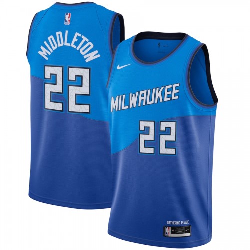 Men's Milwaukee Bucks Khris Middleton #22 Nike Blue 2020/21 Swingman Player Jersey – City Edition Men's Milwaukee Bucks Khris Middleton #22 Nike Blue 2020/21 Swingman Player Jersey – City Edition