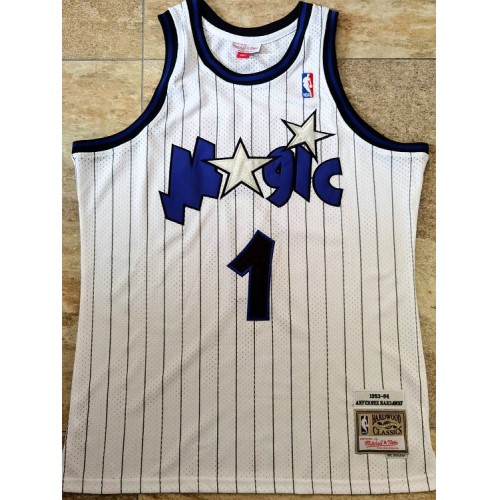 Men's Orlando Magic Anfernee Hardaway #1 Throwback White 93-94 Hardwood Classics Jersey Men's Orlando Magic Anfernee Hardaway #1 Throwback White 93-94 Hardwood Classics Jersey