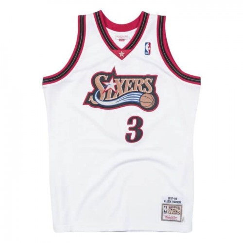 Men's Philadelphia 76ers Allen Iverson #3 Throwback White 1997-98 Hardwood Classics Jersey Men's Philadelphia 76ers Allen Iverson #3 Throwback White 1997-98 Hardwood Classics Jersey