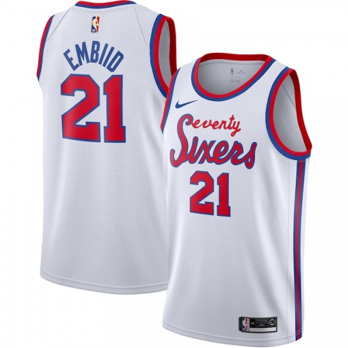 Men's Philadelphia 76ers Joel Embiid #21 White Hardwood Classics Finished Swingman Jersey Men's Philadelphia 76ers Joel Embiid #21 White Hardwood Classics Finished Swingman Jersey