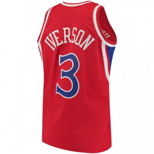 Men's Philadelphia 76ers Allen Iverson #3 Throwback Red Hardwood Classics Jersey Men's Philadelphia 76ers Allen Iverson #3 Throwback Red Hardwood Classics Jersey