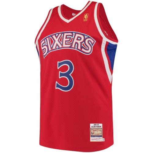 Men's Philadelphia 76ers Allen Iverson #3 Throwback Red Hardwood Classics Jersey Men's Philadelphia 76ers Allen Iverson #3 Throwback Red Hardwood Classics Jersey