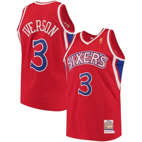 Men's Philadelphia 76ers Allen Iverson #3 Throwback Red Hardwood Classics Jersey Men's Philadelphia 76ers Allen Iverson #3 Throwback Red Hardwood Classics Jersey