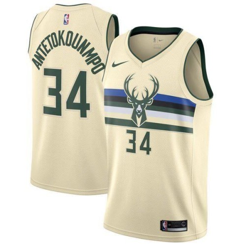 Men's Milwaukee Bucks Giannis Antetokounmpo #34 Nike Cream Swingman Jersey - City Edition Men's Milwaukee Bucks Giannis Antetokounmpo #34 Nike Cream Swingman Jersey - City Edition