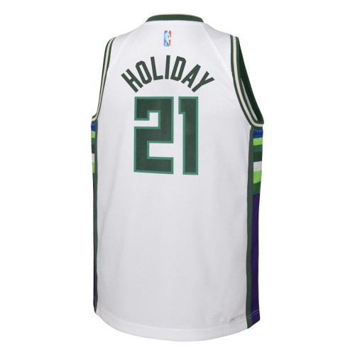 Men's Milwaukee Bucks Jrue Holiday #21 Nike White 2021/22 Swingman NBA Jersey - City Edition Men's Milwaukee Bucks Jrue Holiday #21 Nike White 2021/22 Swingman NBA Jersey - City Edition