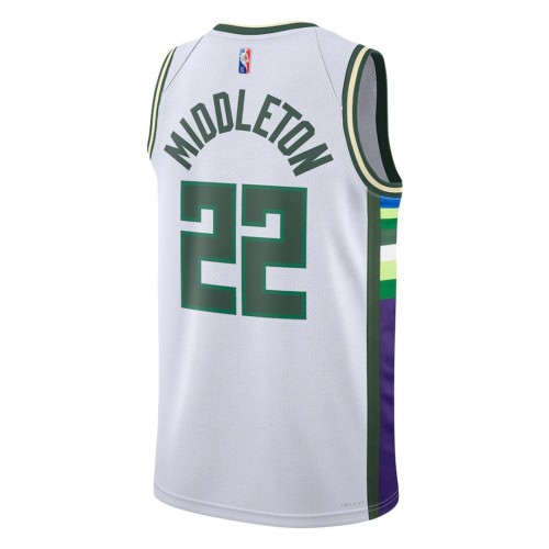 Men's Milwaukee Bucks Khris Middleton #22 Nike White 2021/22 Swingman NBA Jersey - City Edition Men's Milwaukee Bucks Khris Middleton #22 Nike White 2021/22 Swingman NBA Jersey - City Edition