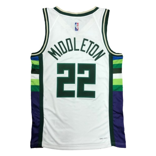 Men's Milwaukee Bucks Khris Middleton #22 Nike White 2021/22 Swingman NBA Jersey - City Edition Men's Milwaukee Bucks Khris Middleton #22 Nike White 2021/22 Swingman NBA Jersey - City Edition