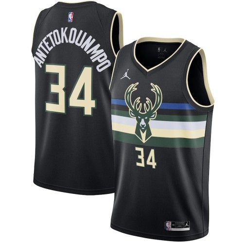 Men's Milwaukee Bucks Antetokounmpo #34 Jordan Black 20/21 Swingman Jersey - Statement Edition Men's Milwaukee Bucks Antetokounmpo #34 Jordan Black 20/21 Swingman Jersey - Statement Edition