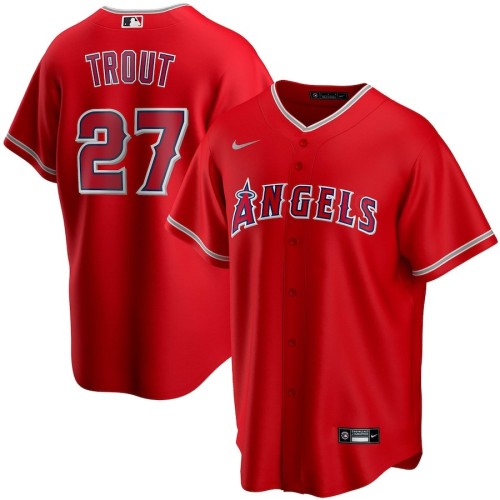 Men's Los Angeles Angels Mike Trout #27 Nike Scarlet 2020 Alternate Jersey Men's Los Angeles Angels Mike Trout #27 Nike Scarlet 2020 Alternate Jersey