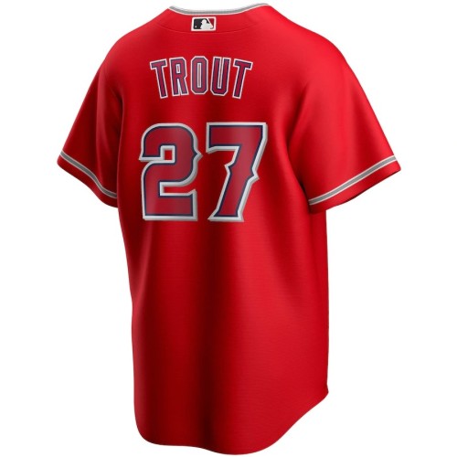 Men's Los Angeles Angels Mike Trout #27 Nike Scarlet 2020 Alternate Jersey Men's Los Angeles Angels Mike Trout #27 Nike Scarlet 2020 Alternate Jersey