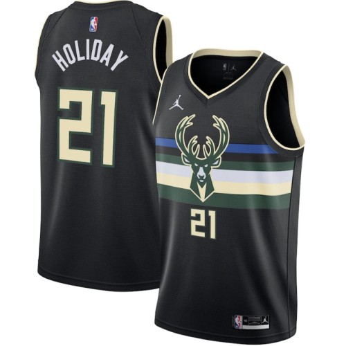 Men's Milwaukee Bucks Jrue Holiday #21 Jordan Black 2020/21 Swingman Jersey - Statement Edition Men's Milwaukee Bucks Jrue Holiday #21 Jordan Black 2020/21 Swingman Jersey - Statement Edition