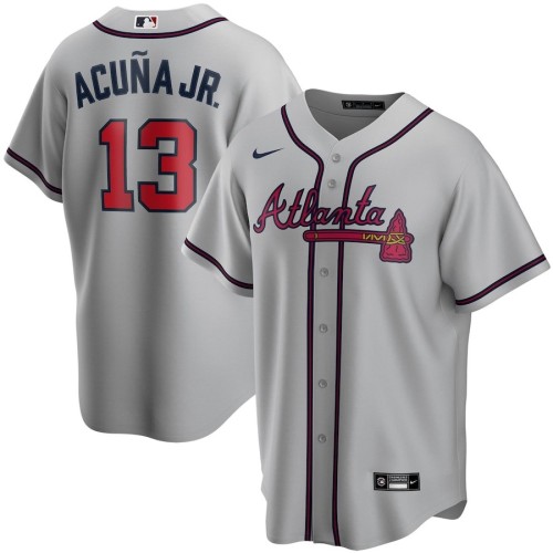 Men's Atlanta Braves Ronald Acuña Jr. #13 Gray Road 2020 Player Jersey Men's Atlanta Braves Ronald Acuña Jr. #13 Gray Road 2020 Player Jersey