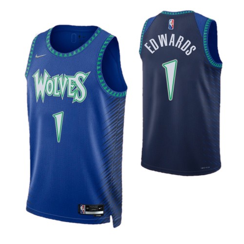 Men's Minnesota Timberwolves Anthony Edwards #1 Nike Blue 2021/22 Swingman NBA Jersey - City Edition Men's Minnesota Timberwolves Anthony Edwards #1 Nike Blue 2021/22 Swingman NBA Jersey - City Edition