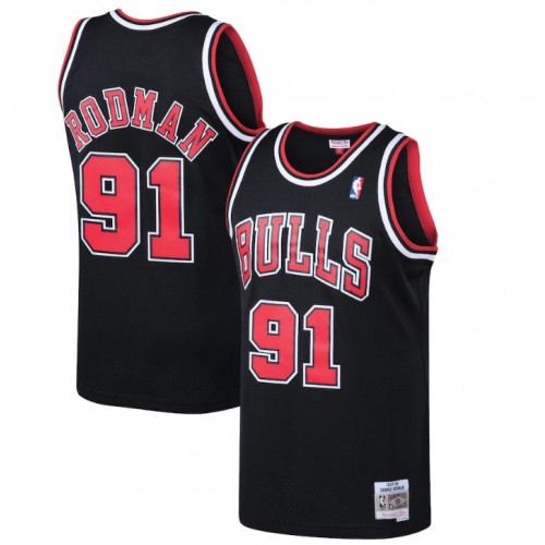 Men's Chicago Bulls Dennis Rodman #91 Throwback Black 97-98 Hardwood Classics Swingman Jersey
