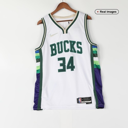 Men's Milwaukee Bucks Giannis Antetokounmpo #34 Nike White 21/22 Swingman NBA Jersey - City Edition Men's Milwaukee Bucks Giannis Antetokounmpo #34 Nike White 21/22 Swingman NBA Jersey - City Edition