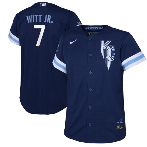 Bobby Witt Jr. Kansas City Royals Nike Youth 2022 City Connect Replica Player Jersey - Navy Bobby Witt Jr. Kansas City Royals Nike Youth 2022 City Connect Replica Player Jersey - Navy