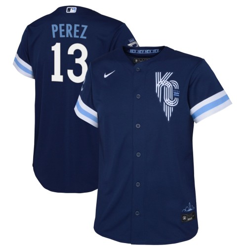 Salvador Perez Kansas City Royals Nike Youth 2022 City Connect Replica Player Jersey - Navy Salvador Perez Kansas City Royals Nike Youth 2022 City Connect Replica Player Jersey - Navy