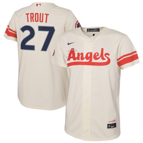 Mike Trout Los Angeles Angels Nike Youth 2022 City Connect Replica Player Jersey - Cream Mike Trout Los Angeles Angels Nike Youth 2022 City Connect Replica Player Jersey - Cream