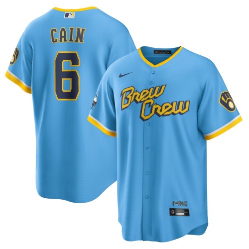 Lorenzo Cain Milwaukee Brewers Nike 2022 City Connect Replica Player Jersey - Powder Blue Lorenzo Cain Milwaukee Brewers Nike 2022 City Connect Replica Player Jersey - Powder Blue