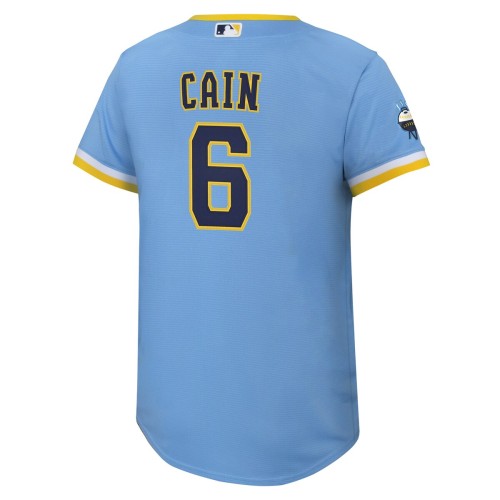 Lorenzo Cain Milwaukee Brewers Nike Youth 2022 City Connect Replica Player Jersey - Powder Blue Lorenzo Cain Milwaukee Brewers Nike Youth 2022 City Connect Replica Player Jersey - Powder Blue