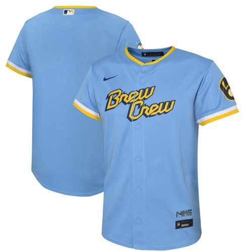 Milwaukee Brewers Nike Youth 2022 City Connect Replica Team Jersey - Powder Blue Milwaukee Brewers Nike Youth 2022 City Connect Replica Team Jersey - Powder Blue