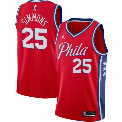 Ben Simmons Philadelphia 76ers Jordan Brand 2020/21 Swingman Jersey - Statement Edition - Red Ben Simmons Philadelphia 76ers Jordan Brand 2020/21 Swingman Jersey - Statement Edition - Red