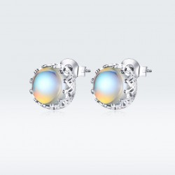 Crown Moonstone Stud Earrings