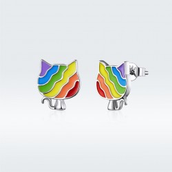 Rainbow Kitty Stud Earrings