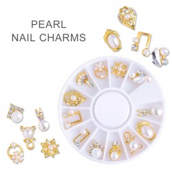 12 Pieces Pearl Gold-Tone Nail Jewelry Nail Charms