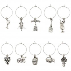 Wine Glass Charms Tags Wine Bottle Corkscrew Grape 10 Pieces