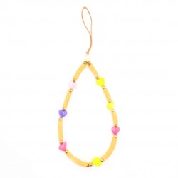 Beaded Phone Charm Cute Heart Beads Yellow