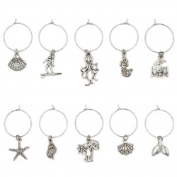 Wine Glass Charms Tags Palm Shell Starfish Fishtail Octopus Mermaid 10 Pieces