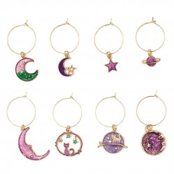 Wine Glass Charms Tags Moon Star Cat 8 Pieces