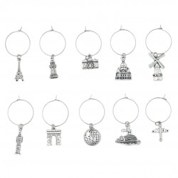 Wine Glass Charms Tags Travel Theme Paris London 10 Pieces