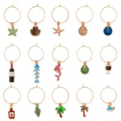Wine Glass Charms Tags Palm Shell Starfish Conch Mermaid 15 Pieces