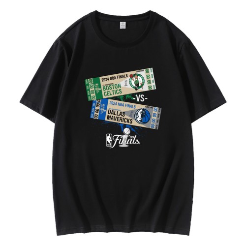Celtics Mavericks 2024 NBA Finals Dueling Ticket T-Shirt Celtics Mavericks 2024 NBA Finals Dueling Ticket T-Shirt
