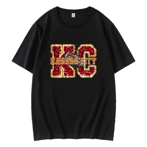 Kansas City Chiefs Football Faux Sequin T-Shirt Kansas City Chiefs Football Faux Sequin T-Shirt